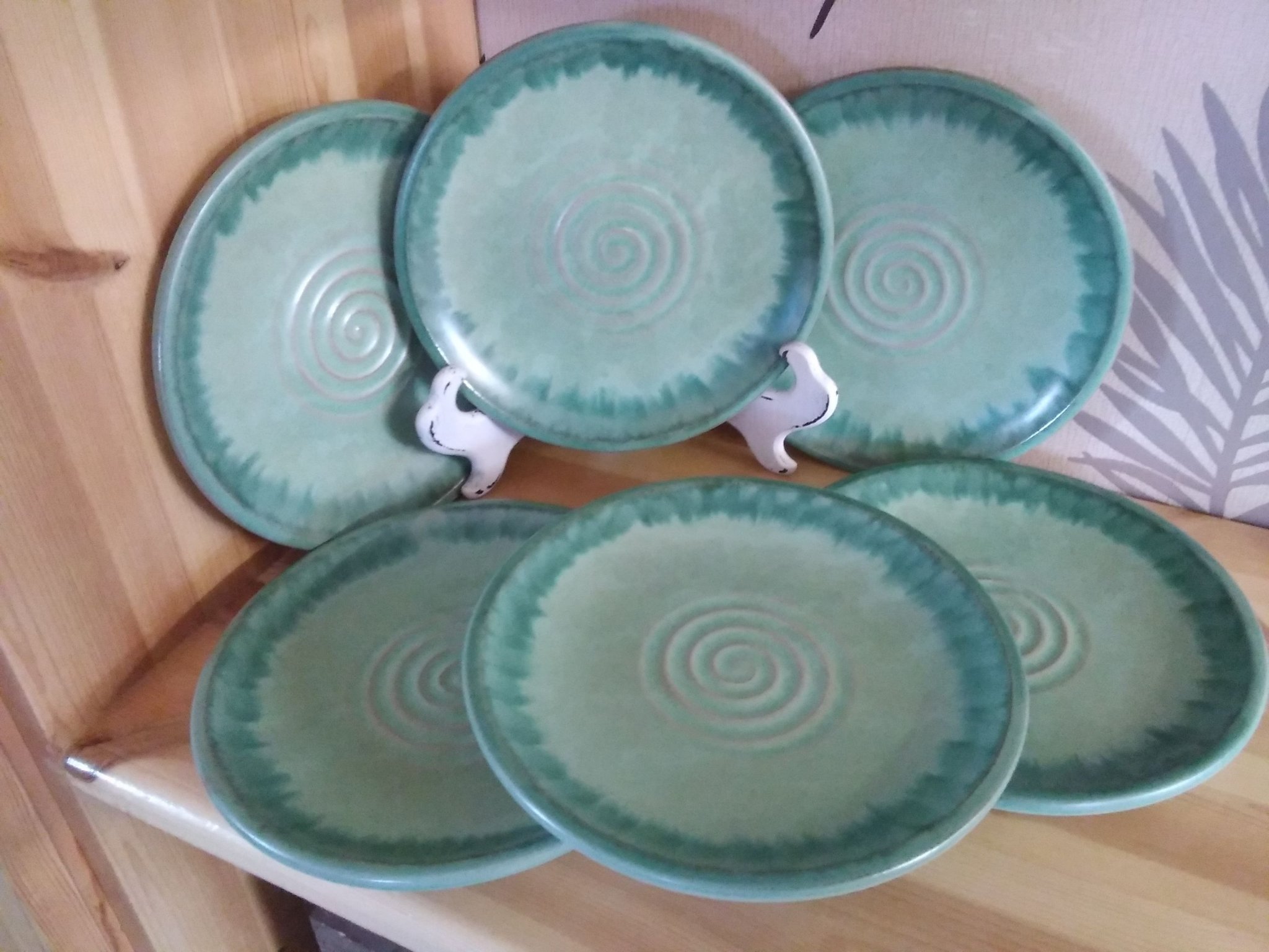Assietter 6st gröna/turkos Christer Heijl 1930-tal spiral retro vintage