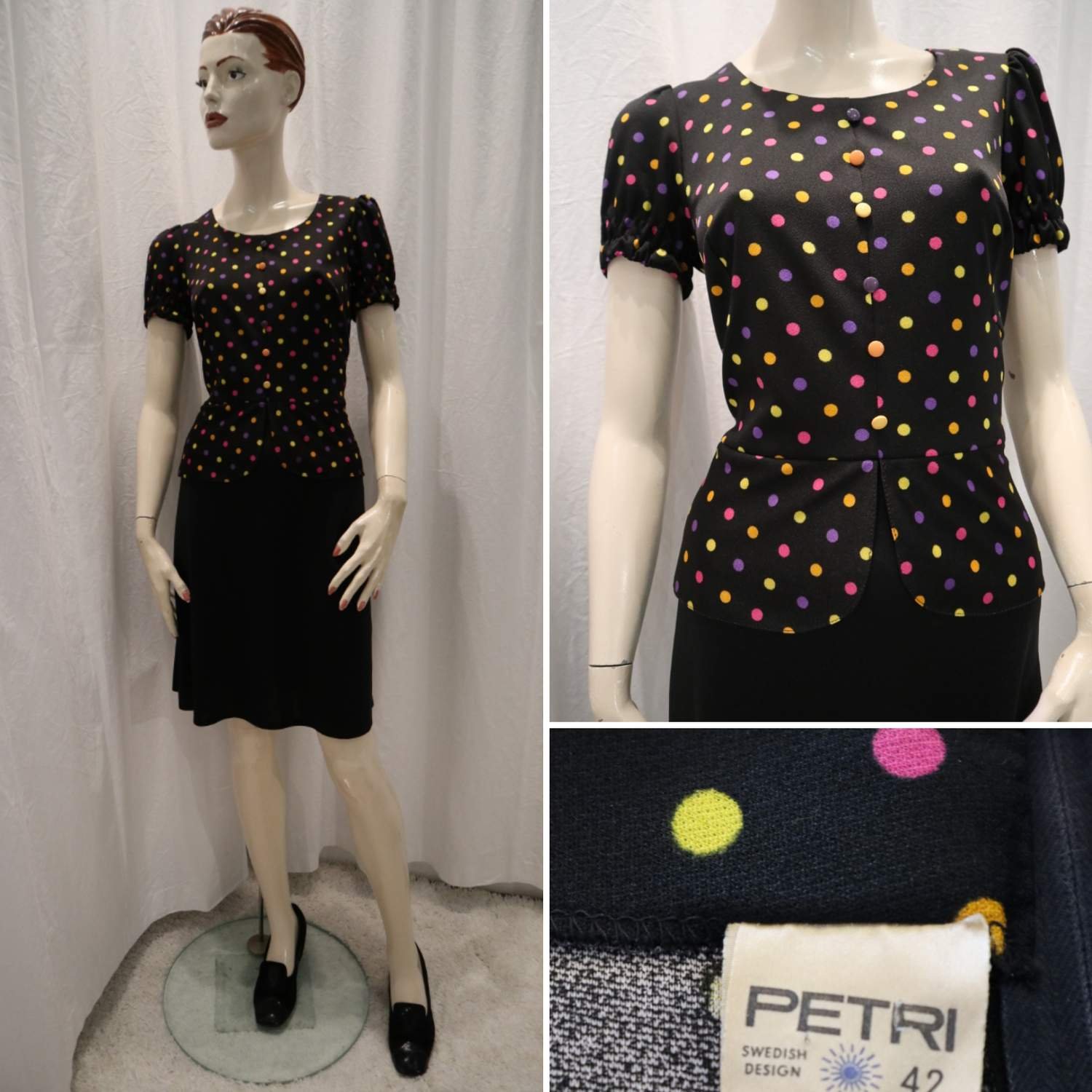 Vintage retro klänning svart färgg.. (368956950) ᐈ Vintage retro röd klänning vita prickar avskuren under
