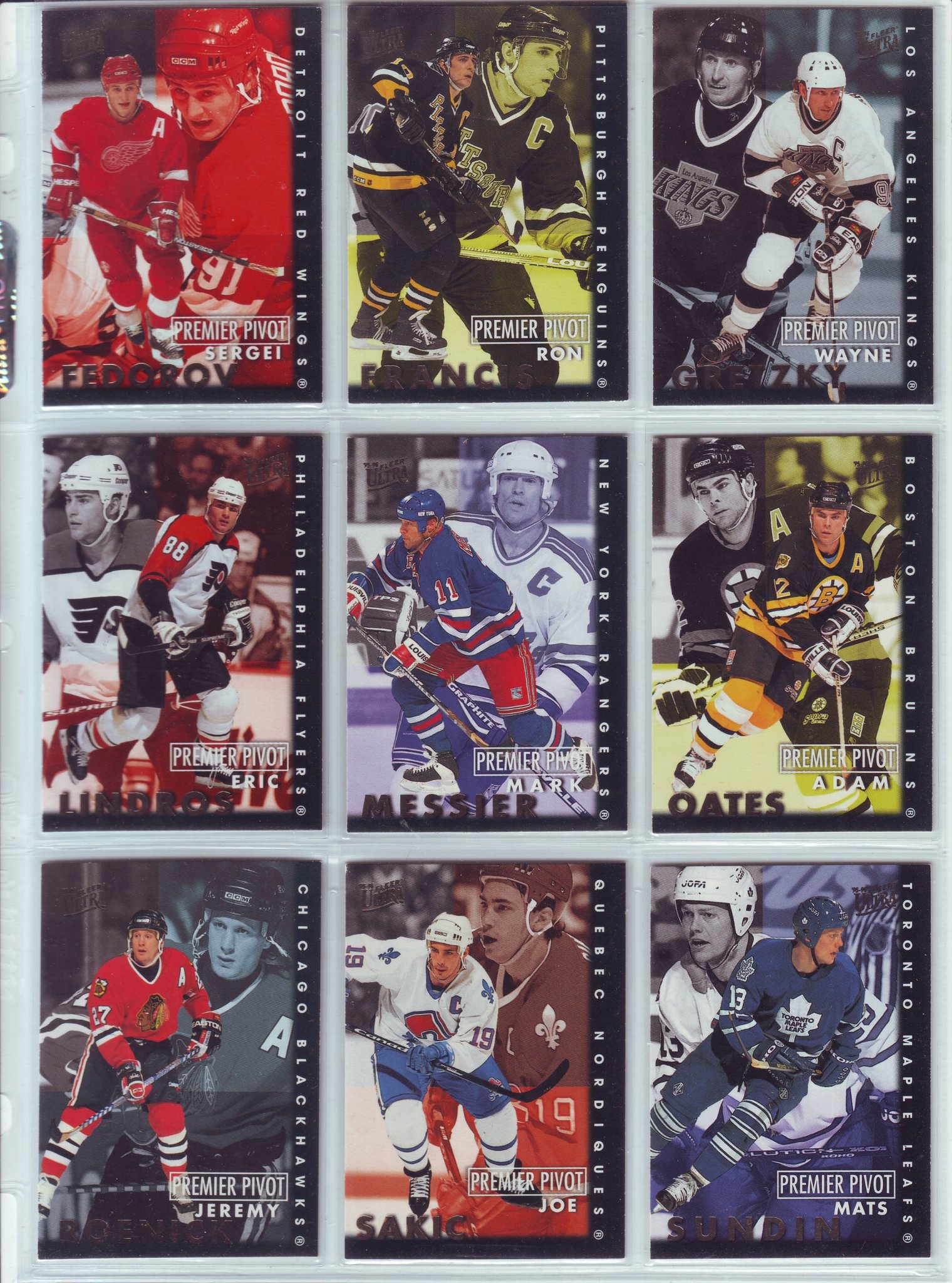 1995-96 Ultra Premier Pivots Komplett Inserts set 10 kort Gretzky, Sundin mfl.
