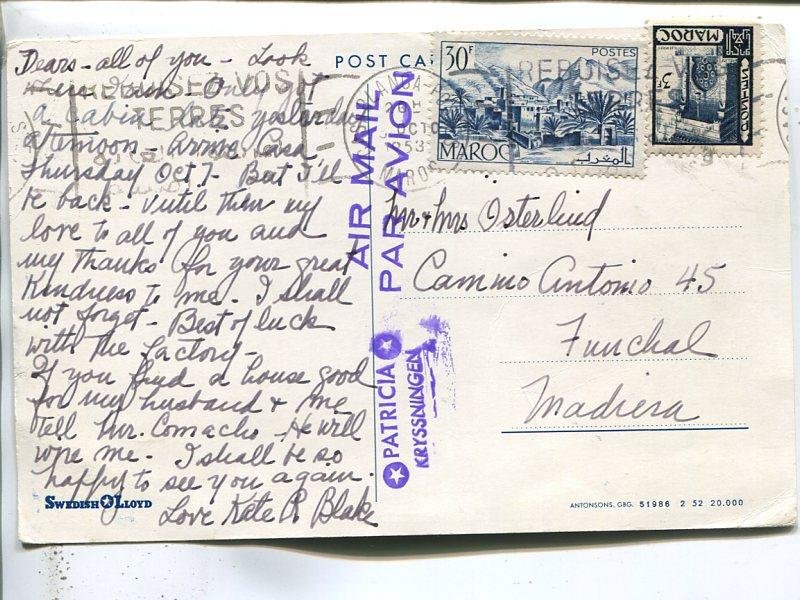 S/S Patricia kort från Casablanca t Madeira 1953
