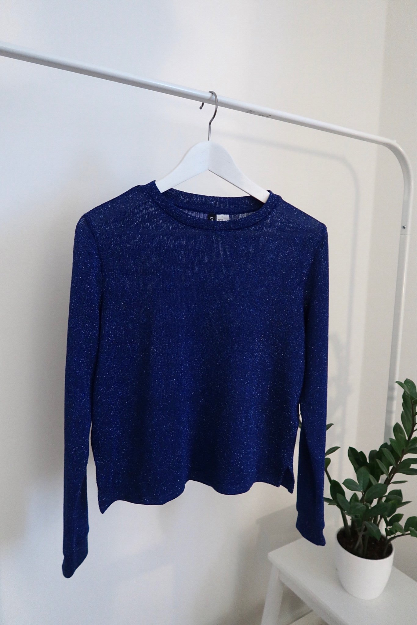 H&M XS Glittrig tröja Blå Glitter Topp Långärmad Stickad