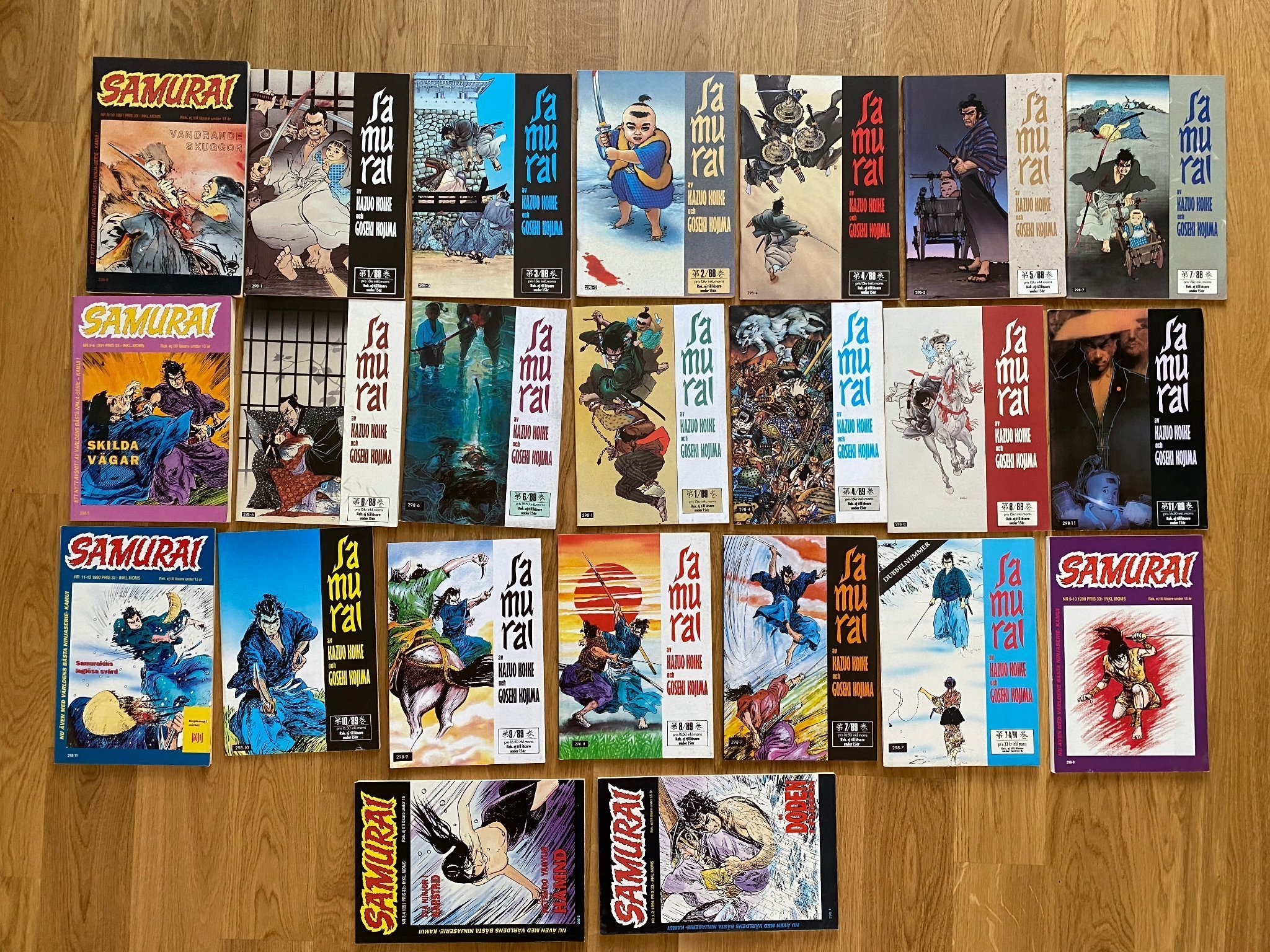SAMURAI, FÖRSTA NUMRET, TOTALT 23 st, HELT NYA, PLATTA, OLÄSTA, TOPP SKICK