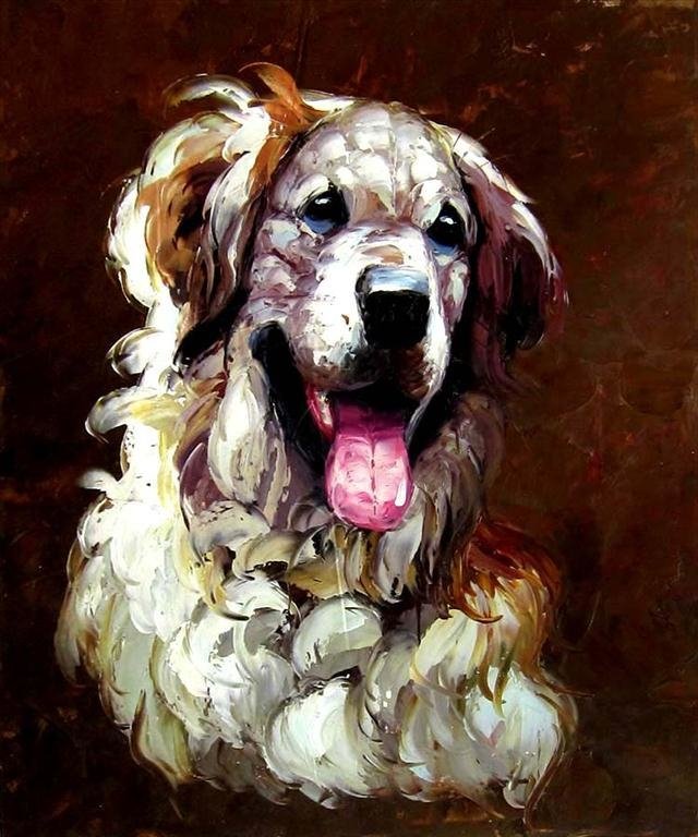 En hund, 50x60 cm, målades med mycket färg Oljemålning på duk