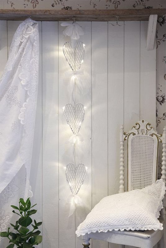 Vita hängande led hjärtan belysning lampa shabby chic lantligt ny på