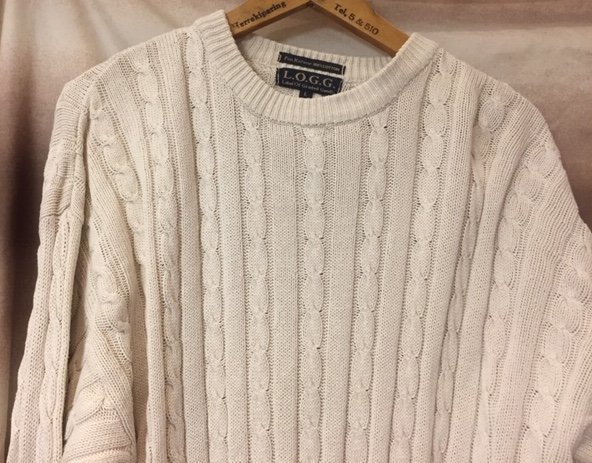 Klassisk Herrtröja Naturvit Flätad L.O.G.G. strl L Fine Knitwear 100% Bomull