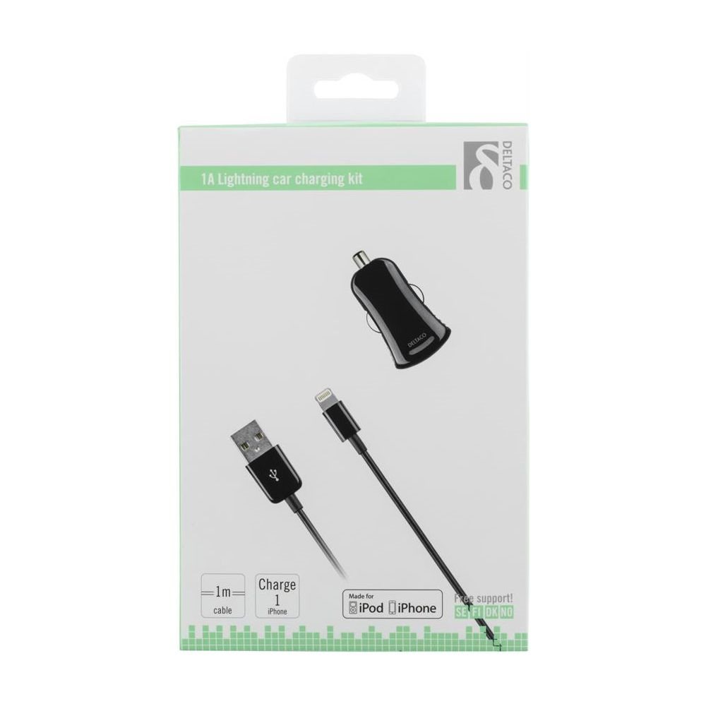 Deltaco Billaddare med lightning kabel för iPhone & IPad Svart Deltaco Billaddare med lightning kabel för iPhone & IPad Svart