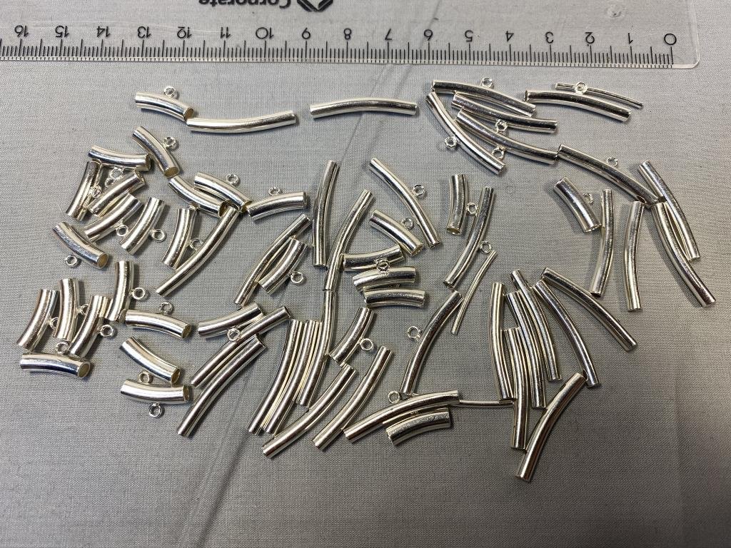 Rör till läderband mm, 64 st, 25 mm, silverfärgade