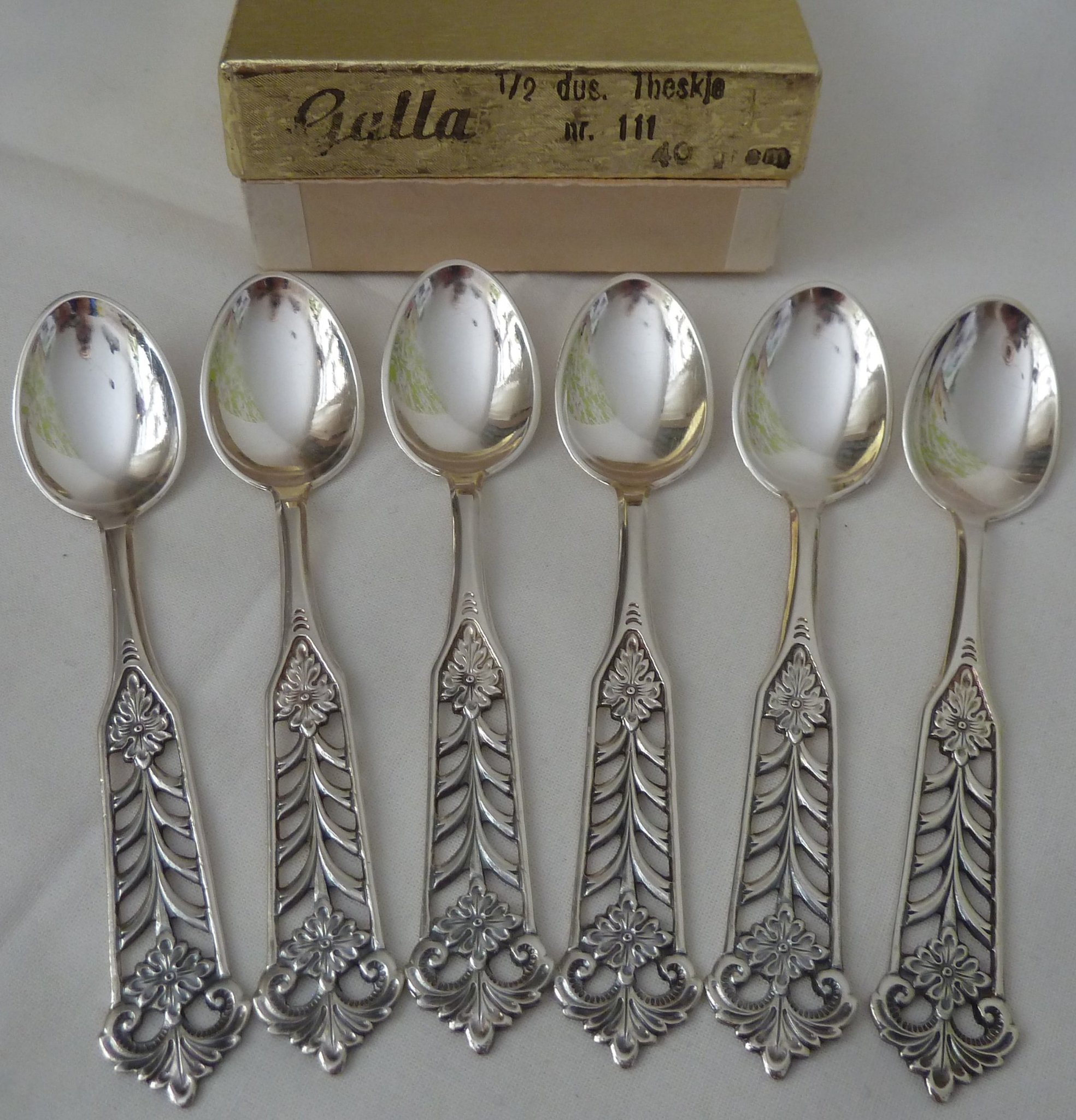 6 Vintage Norska Teskedar/½ Dussin Theskje Gulla 40GR.T.K. No 111 Originalask