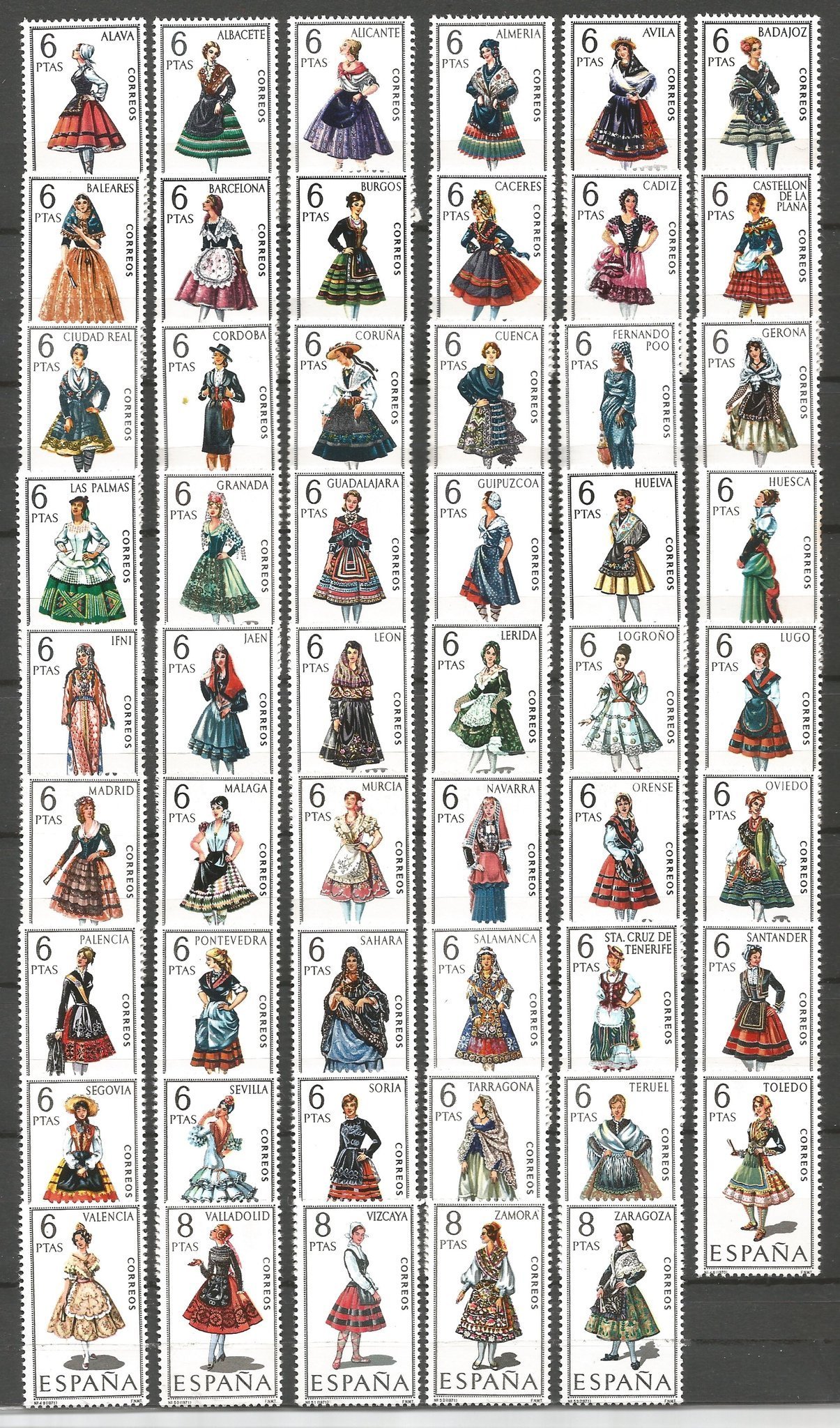 Spain- Regional Costumes- Complete Set - 1967-71- MH- Sc. 1392-1444