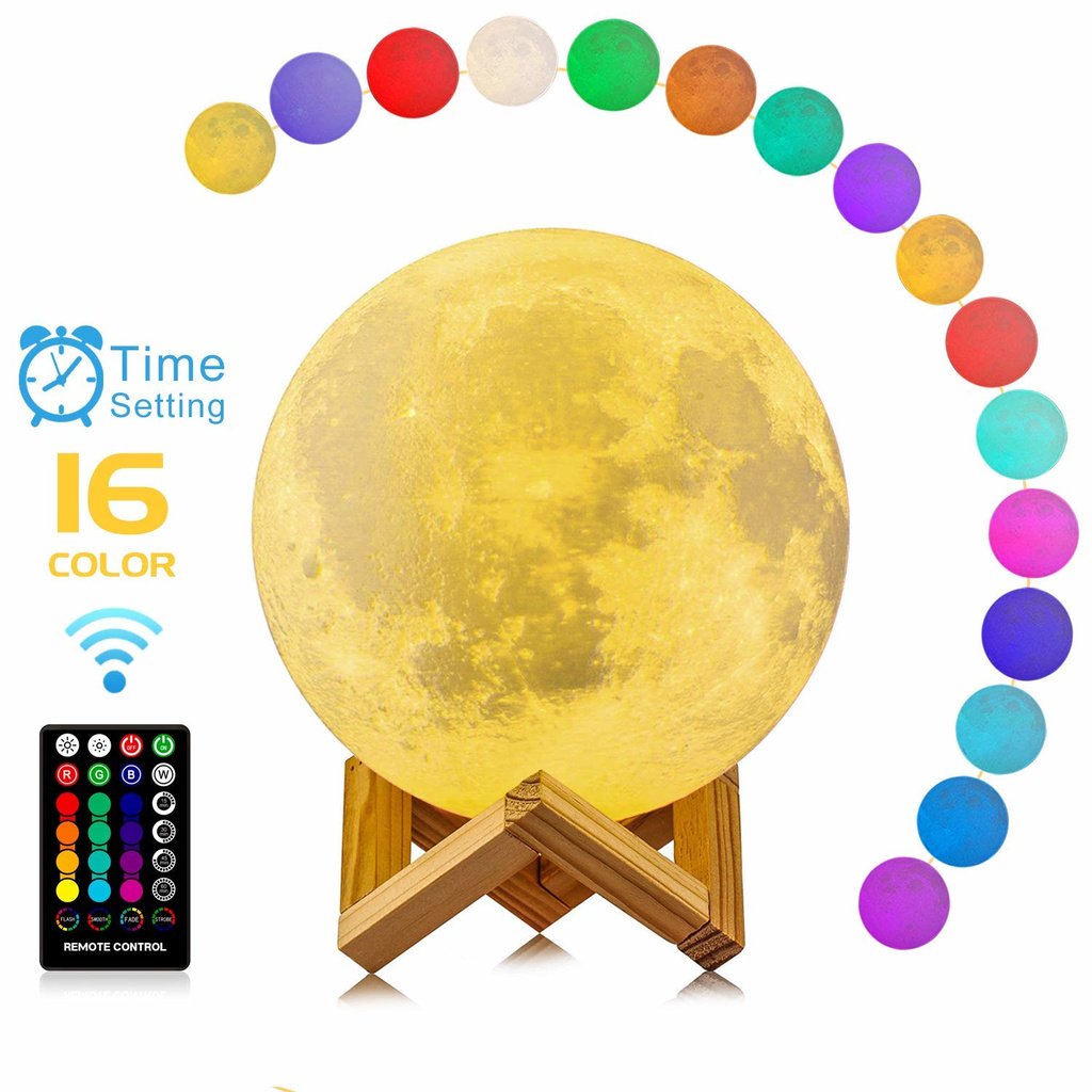 16 färger LED 3d Print Moon Light fjärrkontroll & Touch Control och USB Recharge 16 färger LED 3d Print Moon Light fjärrkontroll & Touch Control och USB Recharge