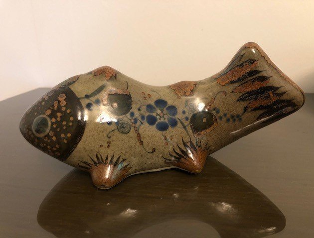 Unik Koi fisk keramik 1970-tal Mexico Vintage Tonala Fish Pottery, Signed
