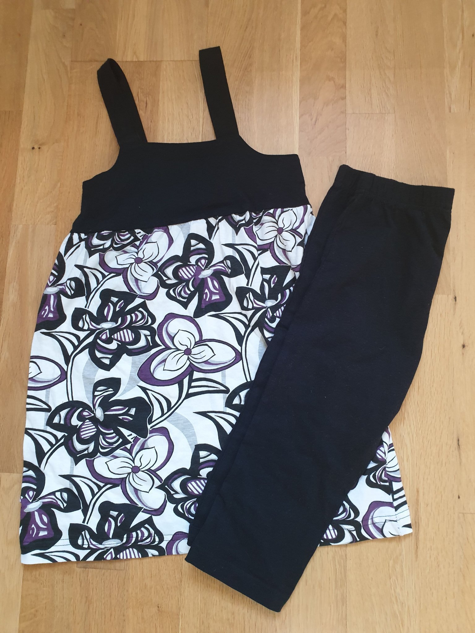 Tunika, leggings, svart, mönstrat, stl 128/134