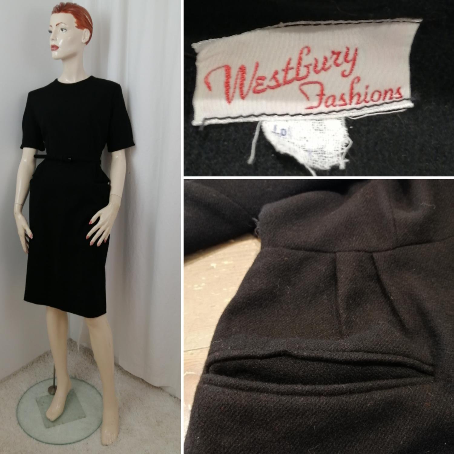 Vintage Retro svart klänning tunn .. (418341660) ᐈ Vintage Retro kort svart klänning ILGWU klockad kjol kort