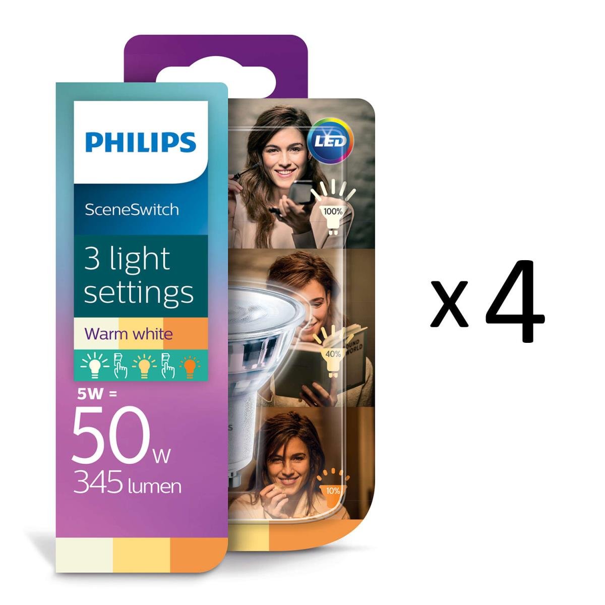 Philips LED SceneSwitch GU10 50W 4st (337331107) ᐈ Ginza på LED lampa Spot Scene Switch 3 färger 4,5W(50W) GU10 Philips