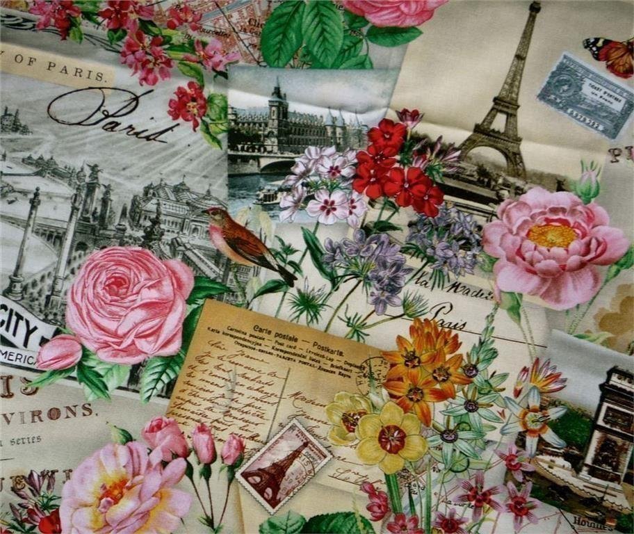 tyg; Vintage med motiv från Paris, väska, Kudde...