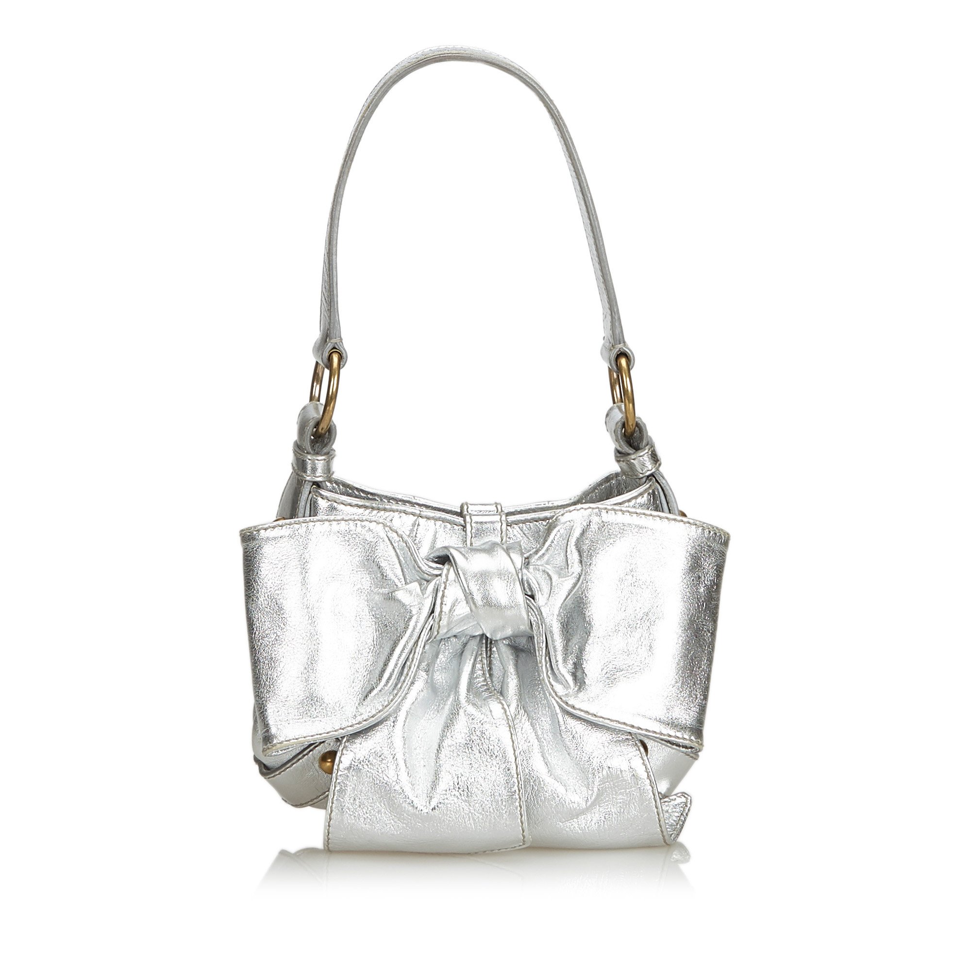YSL Silver Metallic Leather Sac Bow Handbag (401427752) ᐈ Luxclusif på
