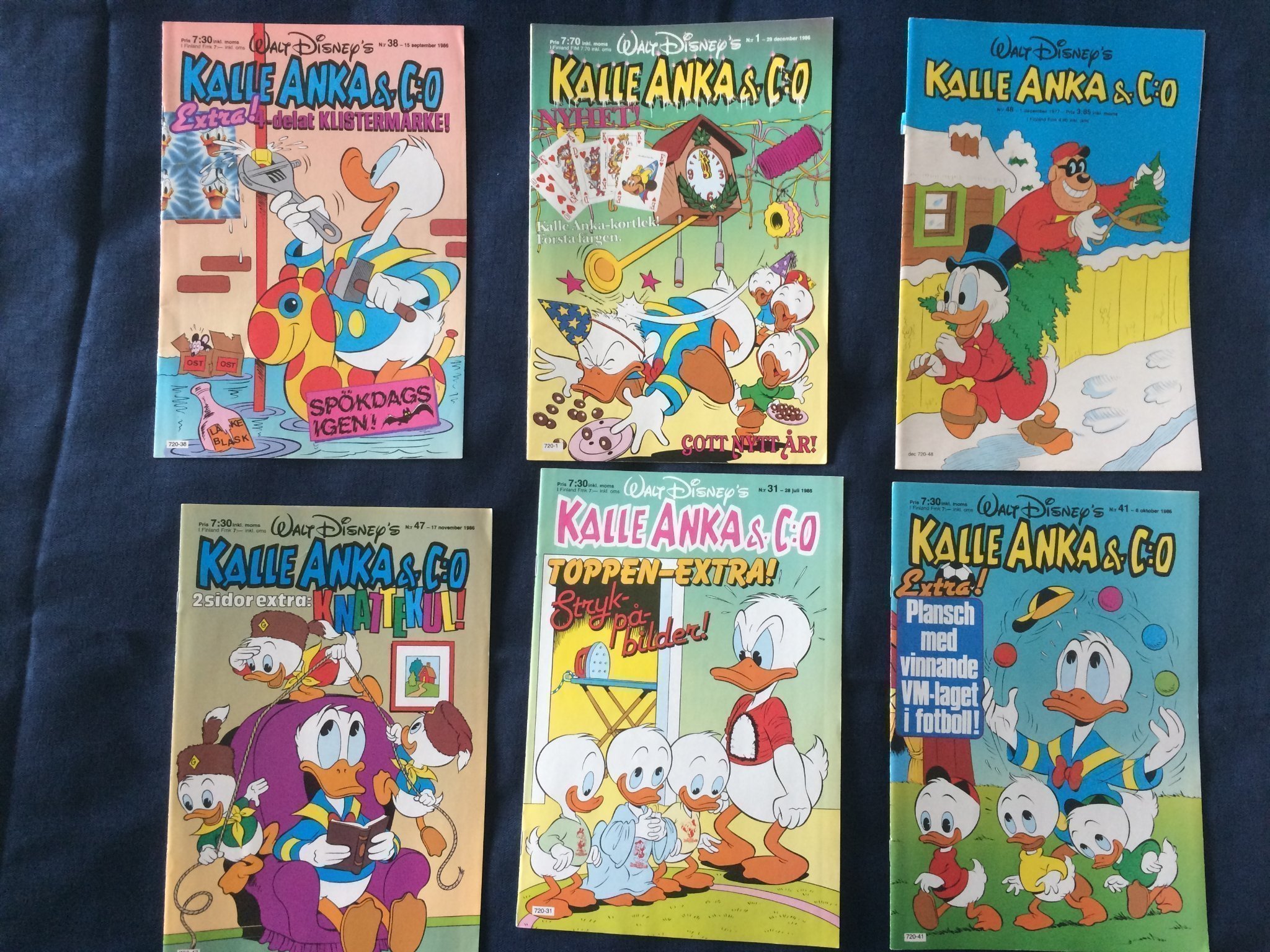 KALLE ANKA nr 48 1977, 1, 31, 38, 41, 47 1986, NYA, PLATTA, OLÄSTA, FINT SKICK