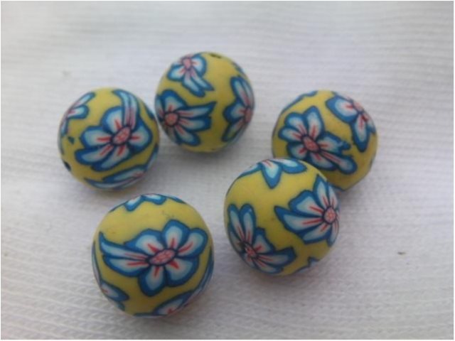 Handmade Polymer Clay Bead Round 12mm ** 5 st ** GulBlå