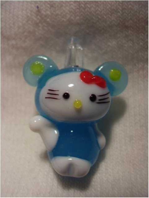 Handmade Lampwork Pendant Cat 28x22mm ** Blå