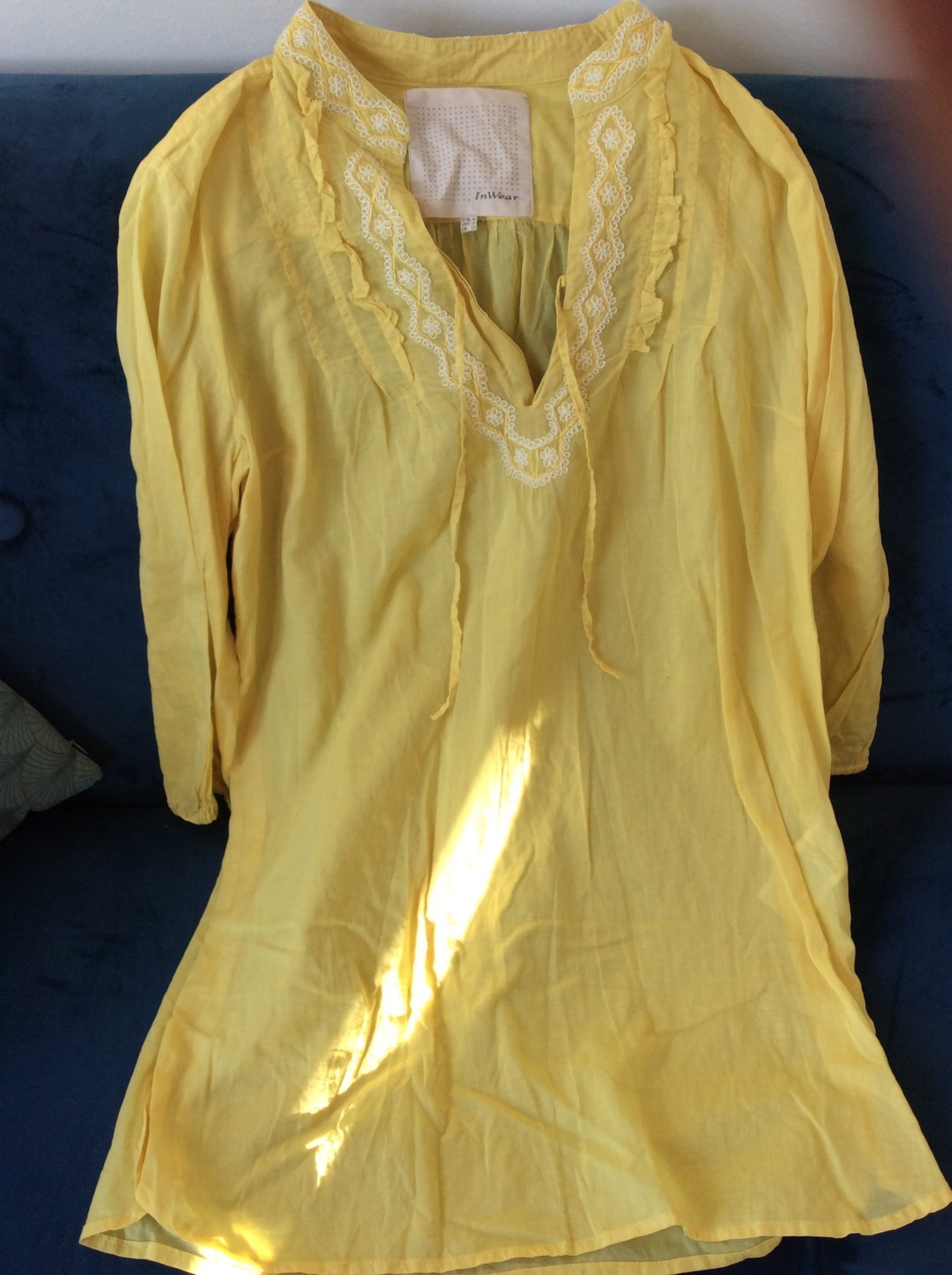 Gul tunika kaftan från Inwear, nyskick, brodyr boho bohem hippie sommar strand