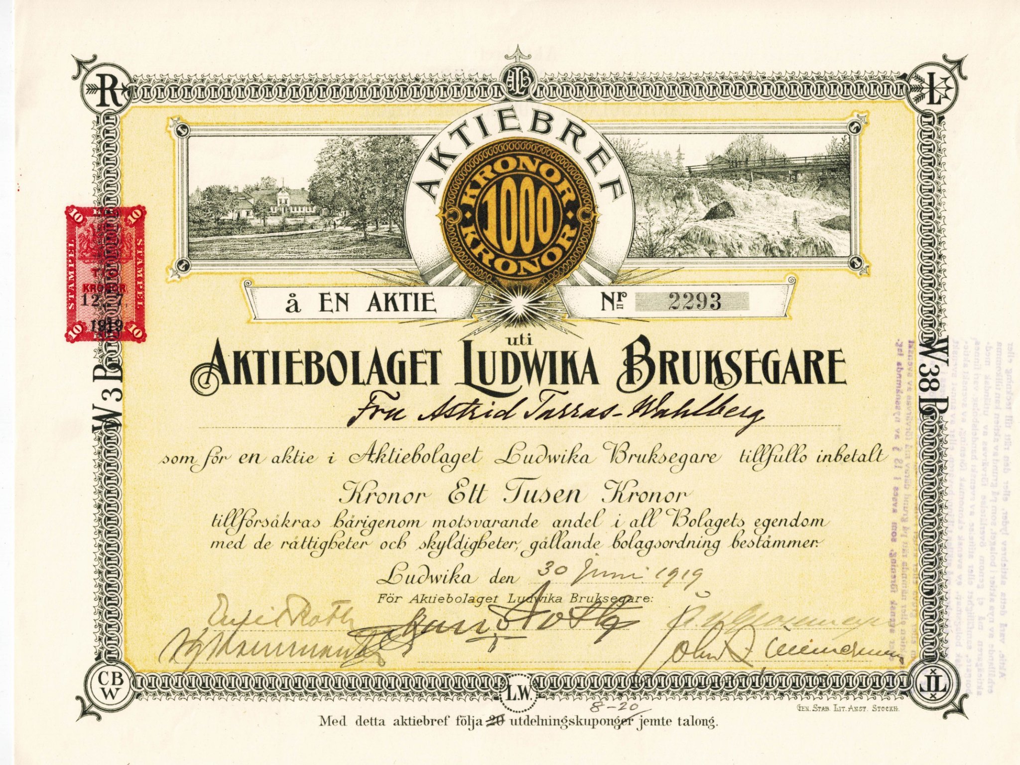 DEKORATIVT AKTIEBREV: AKTIEBOLAGET LUDWIKA BRUK.. (395573366) ᐈ Köp på ...
