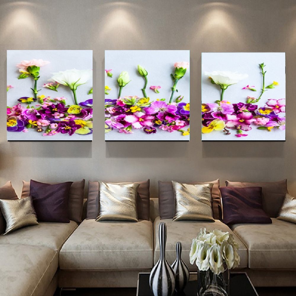 Kanvas tavla 3st 30x30cm med vackra blommor fin heminredning ...