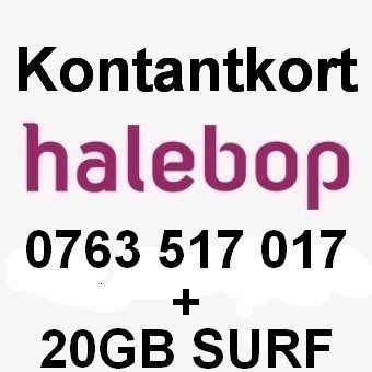 Nytt oreggat Halebop kontantkort med bra nummer 0763 517 017 och 20GB surf