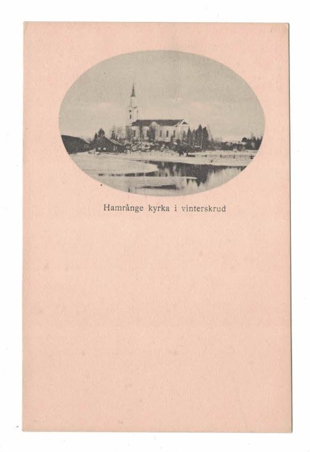 HAMRÅNGE, Gävle. Kyrkan i vinterskrud tidigt 1900-tal