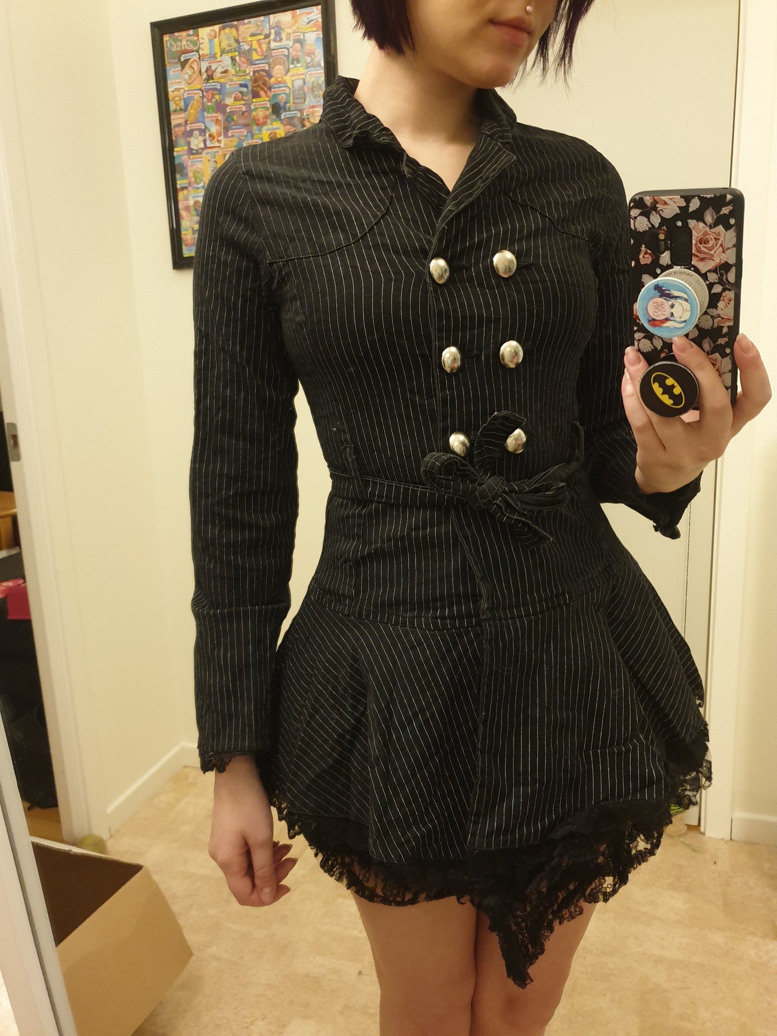 Svart pinstriped jacka kappa från Criminal Damage XXS/XS, rock goth emo lolita