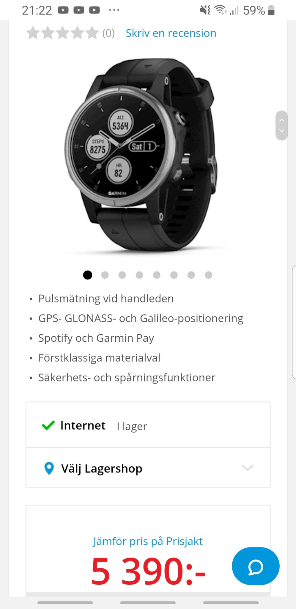 garmin fenix 5s plus prisjakt