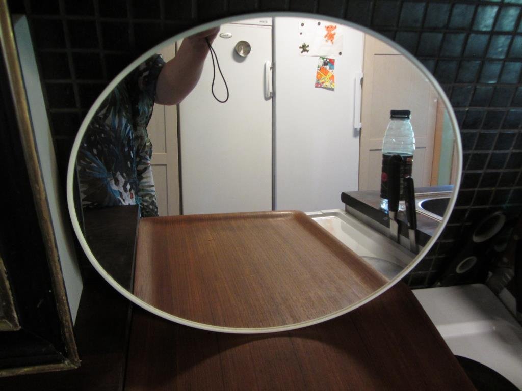 Oval Spegel Väggspegel Retro Vit Plast