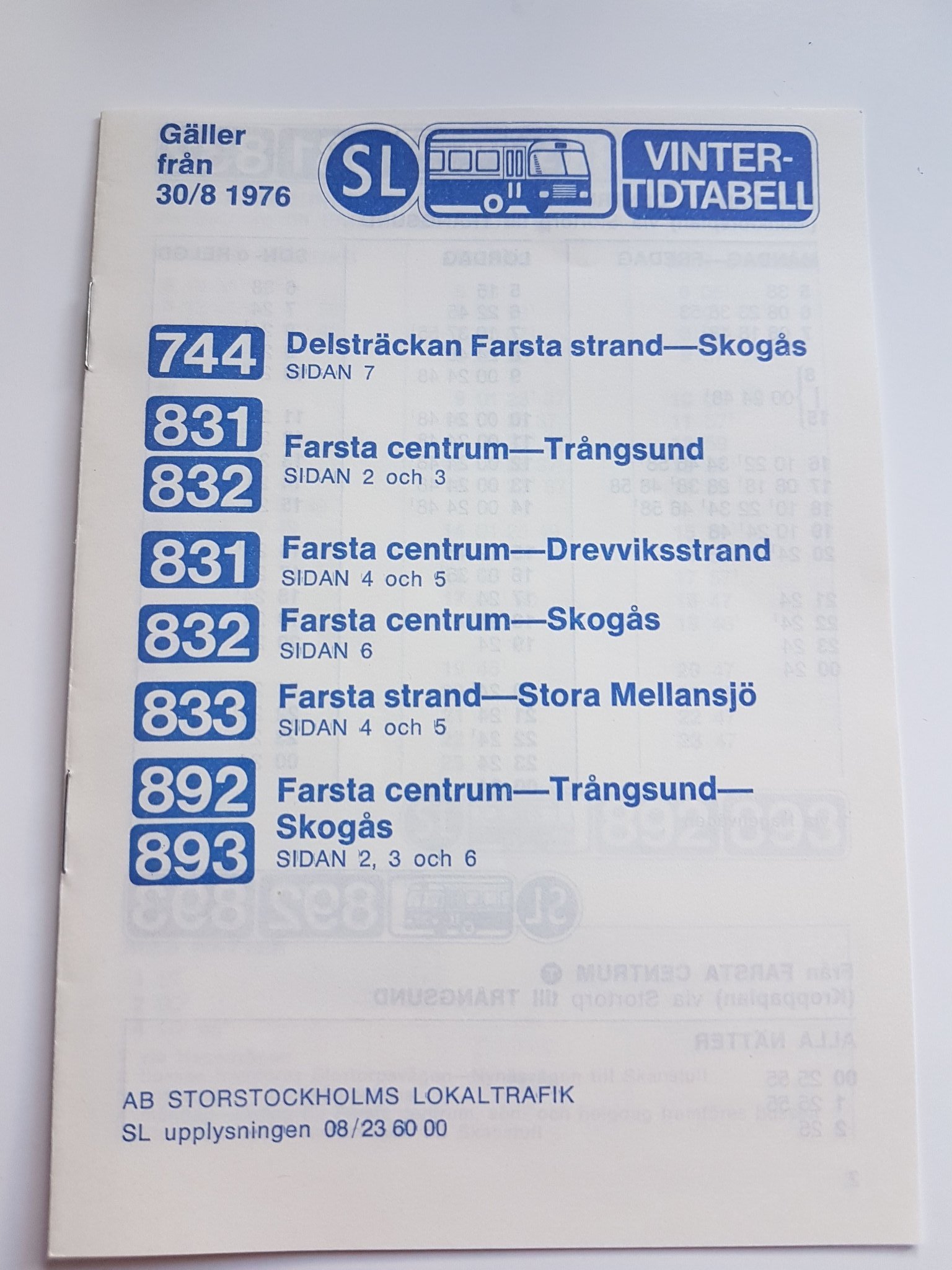 Tidtabell. SL. Stor Stockholms Lokaltrafik. (410802763) ᐈ Köp på Tradera