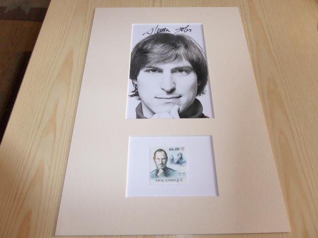 Steve Jobs fotografi och hans original frimärk med passepartout A4 Apple