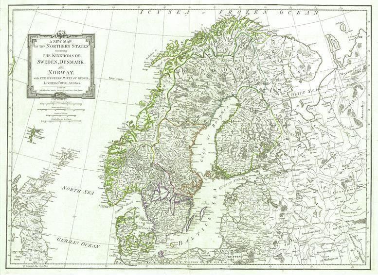 Stor karta Sverige, Norge, Finland, Danmark 1794. Antik tavla, tryck,