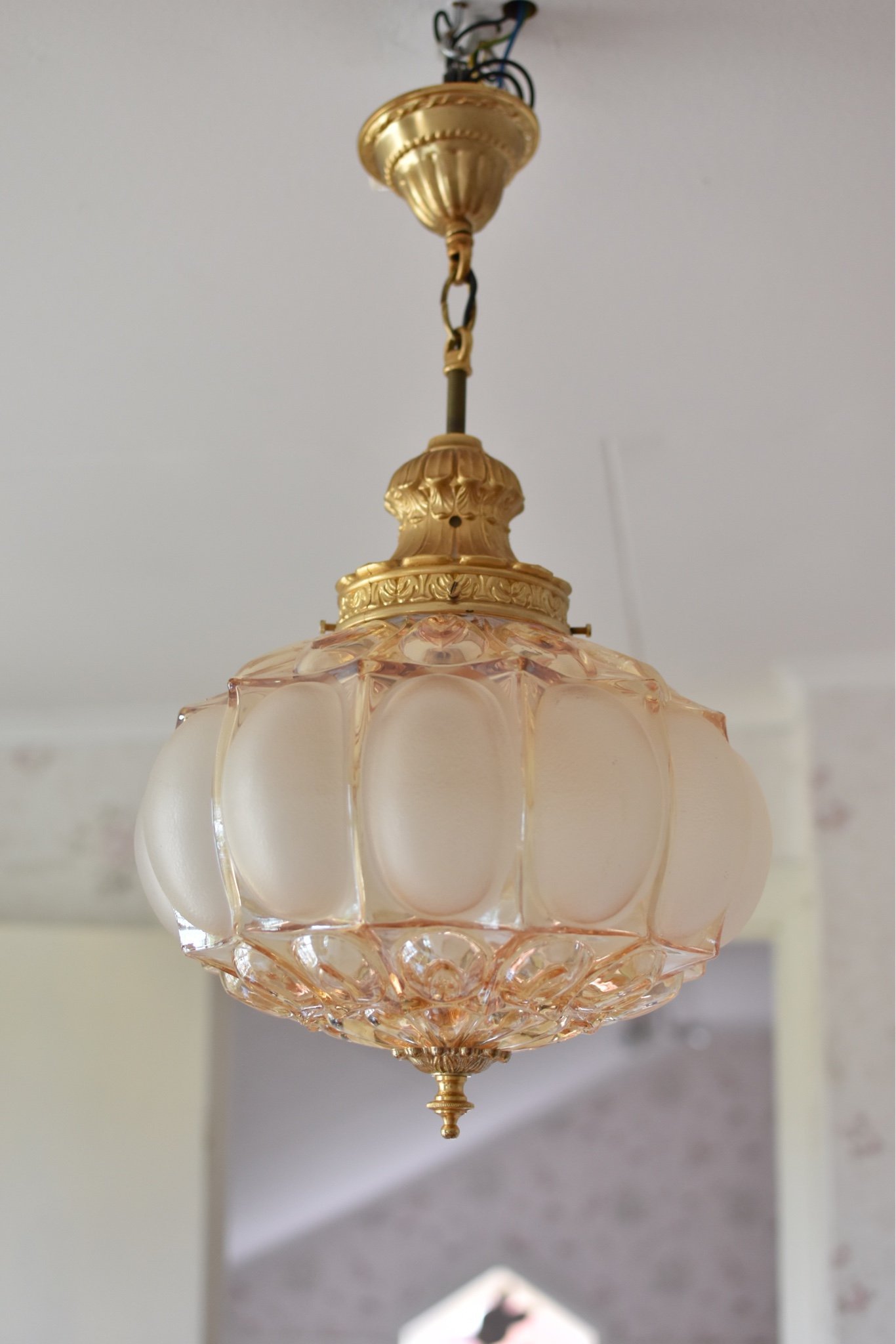 Antik Taklampa Lampa Månskenslampa Jugend Mässing Frostat Glas Antik Taklampa Lampa Månskenslampa Jugend Mässing Frostat Glas