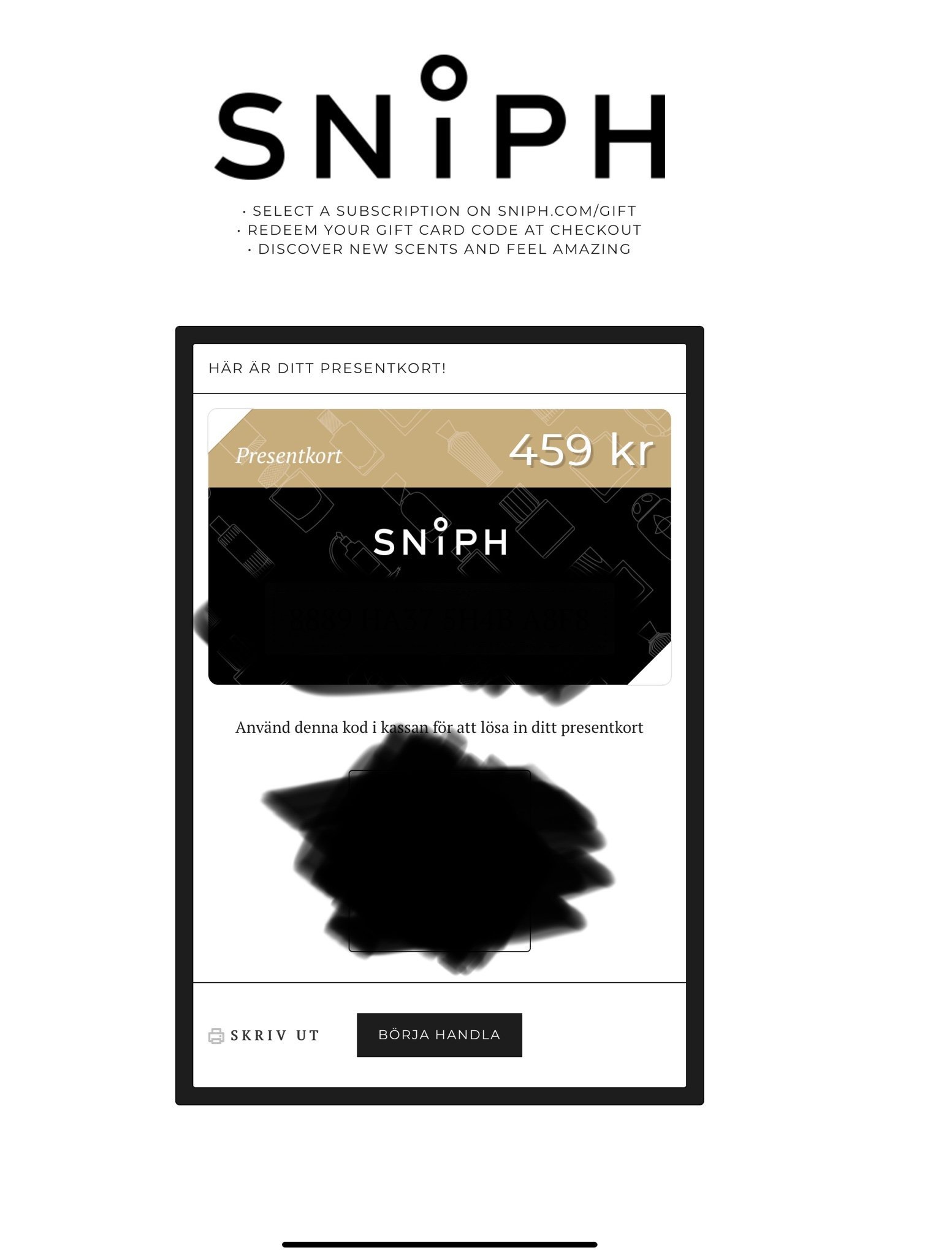 PRESENTKORT SNIPH PARFYM 459kr (409042219) ᐈ Köp på Tradera PRESENTKORT SNIPH PARFYM 459kr (409042219) ᐈ Köp på Tradera