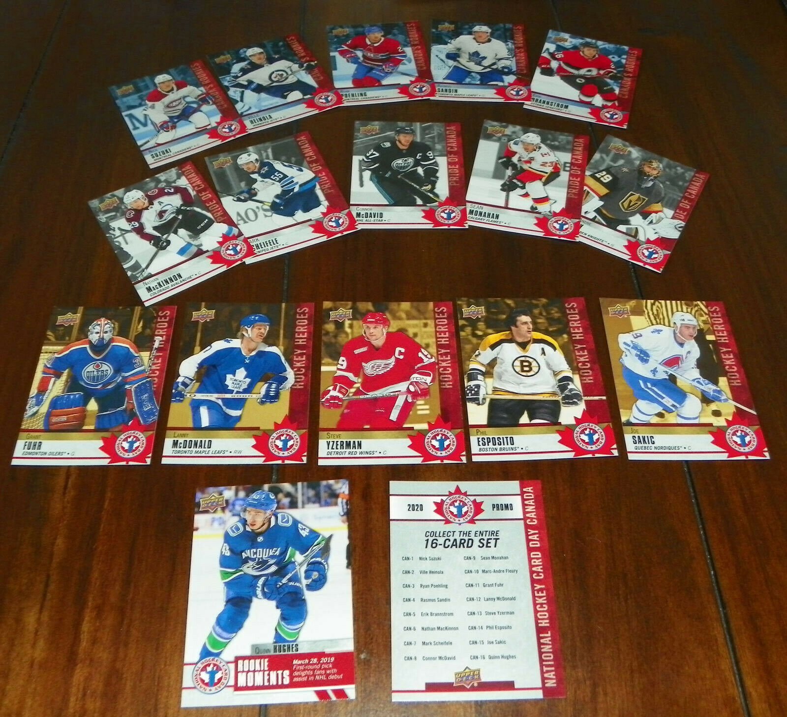 2020 Upper Deck NHCard Day Komplett set 17 kort Hughes,Sandin,McDavid,Brännström