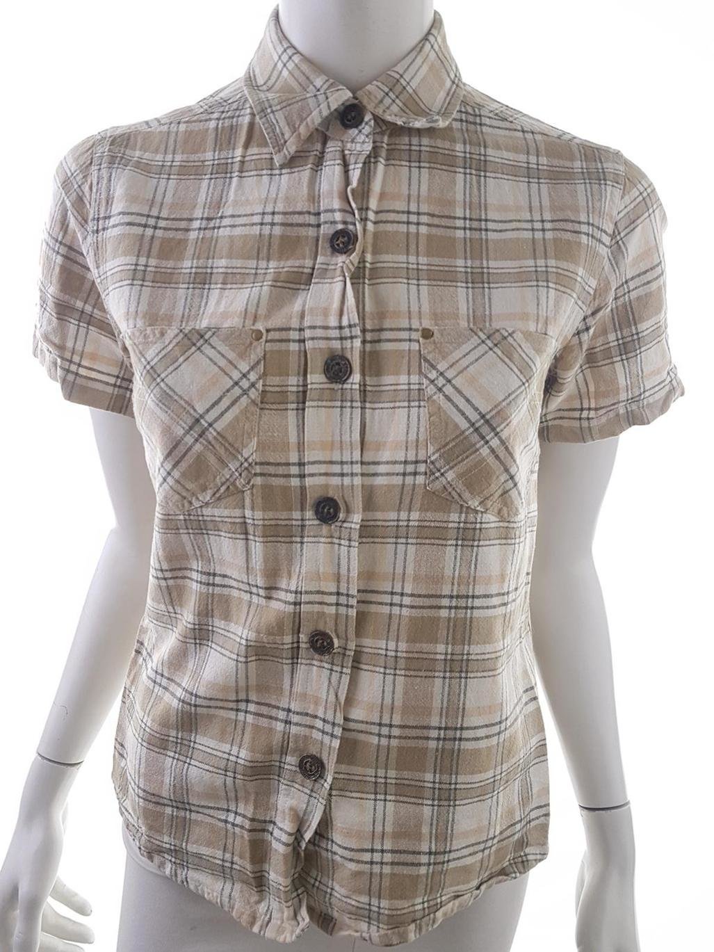 B Vintage Skjorta Kortärm.. (368557899) ᐈ Vintage retro safari jacka skjorta beige bomull skärp fickor