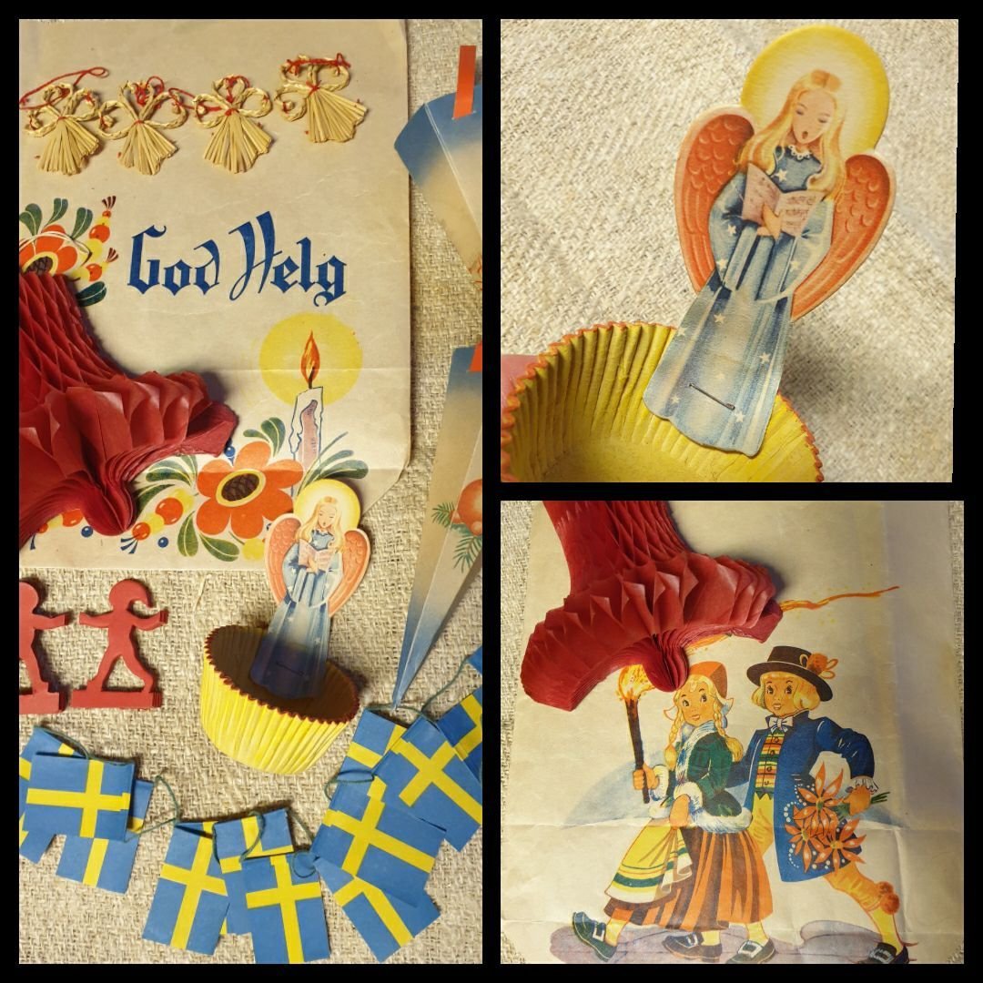 Vintage julpynt! Pappersklocka påse flaggspel k.. Köp på Tradera