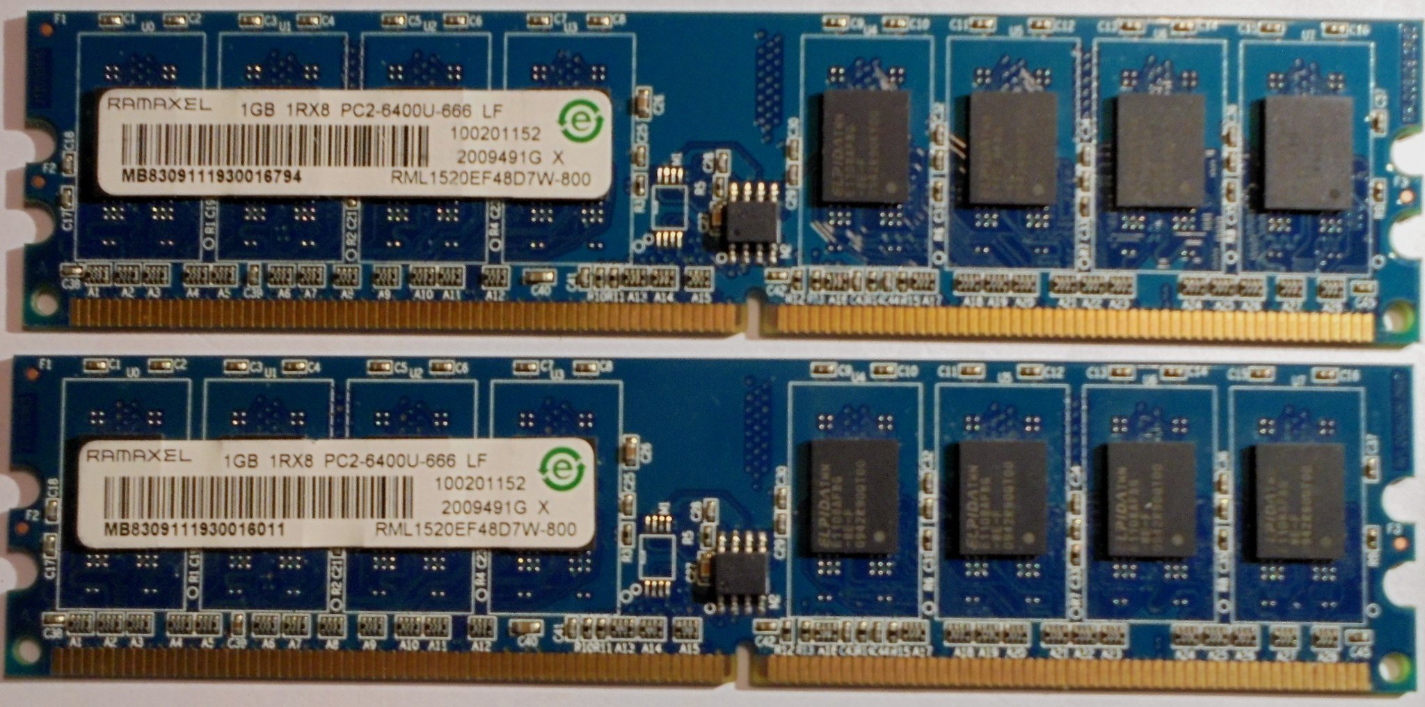 2 GB(2 x1 GB) Ramaxel DDR2-PC6400/800.100 % exakt lika. Även datum är samma.Rea