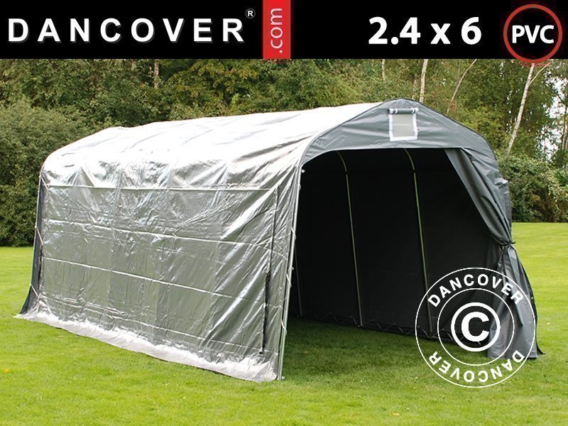 Förvaringstält 2,4x6x2,34m PVC, Grå, Fö.. (413921193) ᐈ Förrådstält Grå PE plast Presenningar