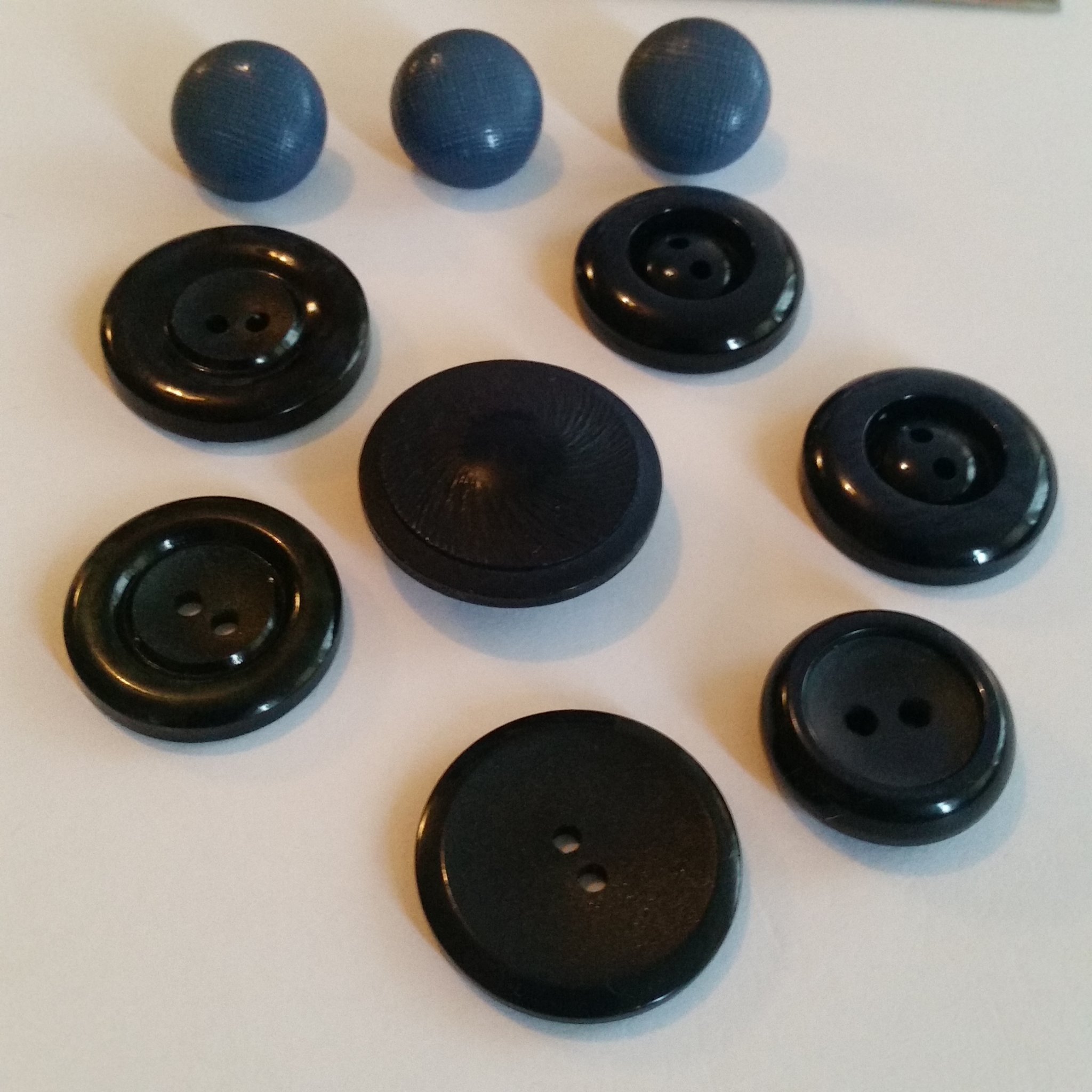 Knappar, blå, 14 - 24 mm, 10 st, vintage, blandade, sy, sömnad, retro