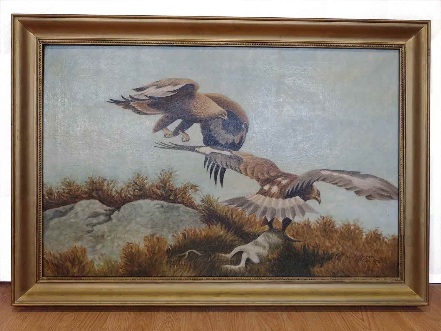Stor tavla med motiv av Bruno Liljefors "Örnar & Hare" (1905)