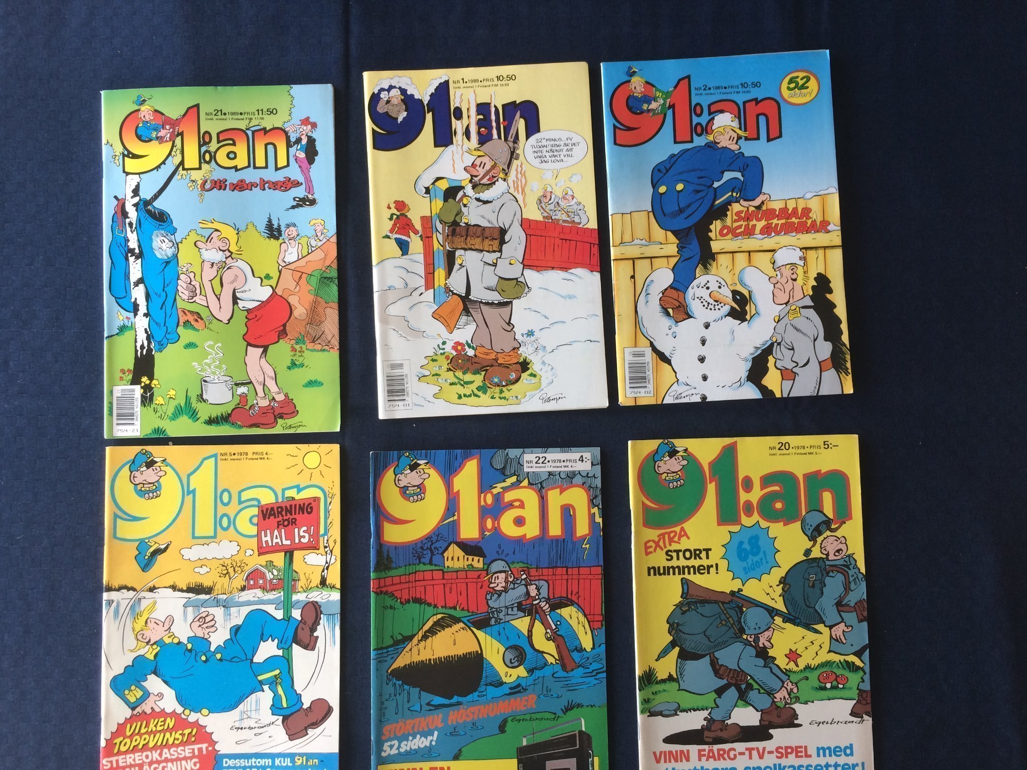 91:an Karlsson nr 5, 20, 22 1978, nr 1, 2, 21 1989, PLATTA, OLÄSTA, FINT SKICK