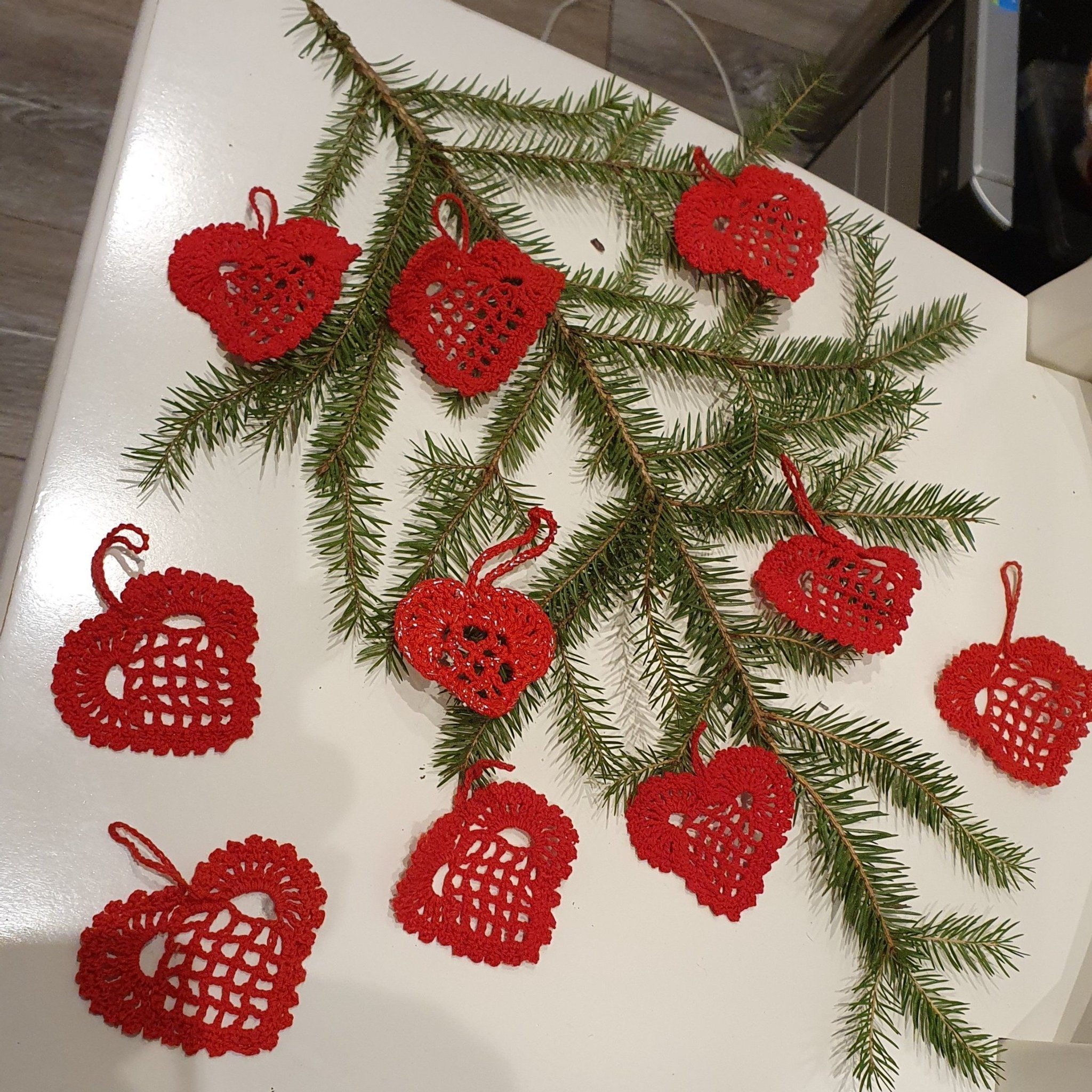 Retro Virkade julhjärtan hjärtan julgranspynt H.. Köp på Tradera