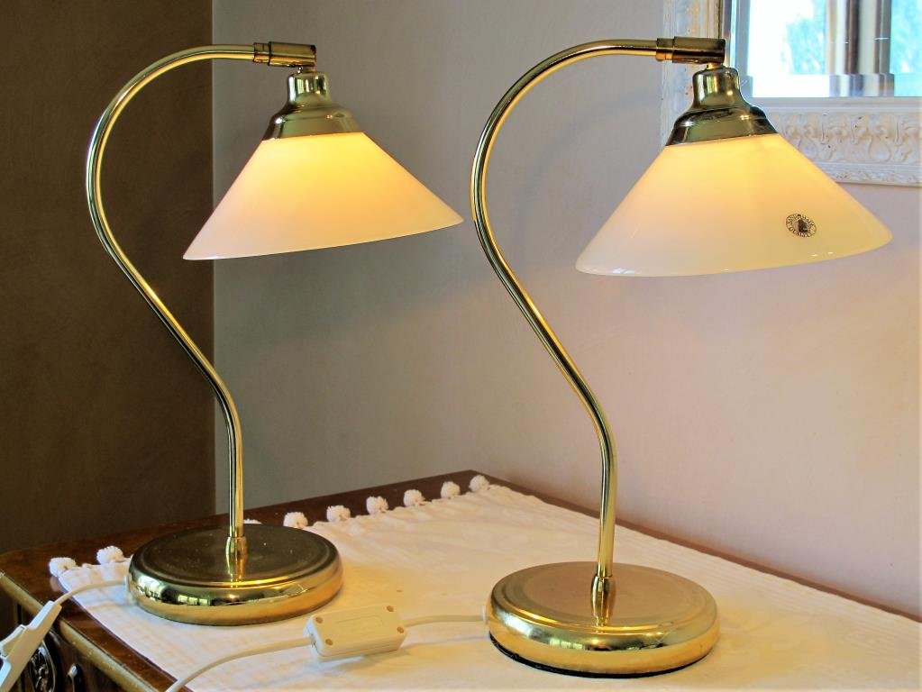Ikea 2 Lampor Mässing Guld Vit Glas Skärm.. (415533348) ᐈ Bordslampor | Lampor i glas, mässing & mer IKEA
