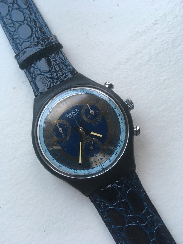 SWATCH Armbandsur - CHRONO - blått läder