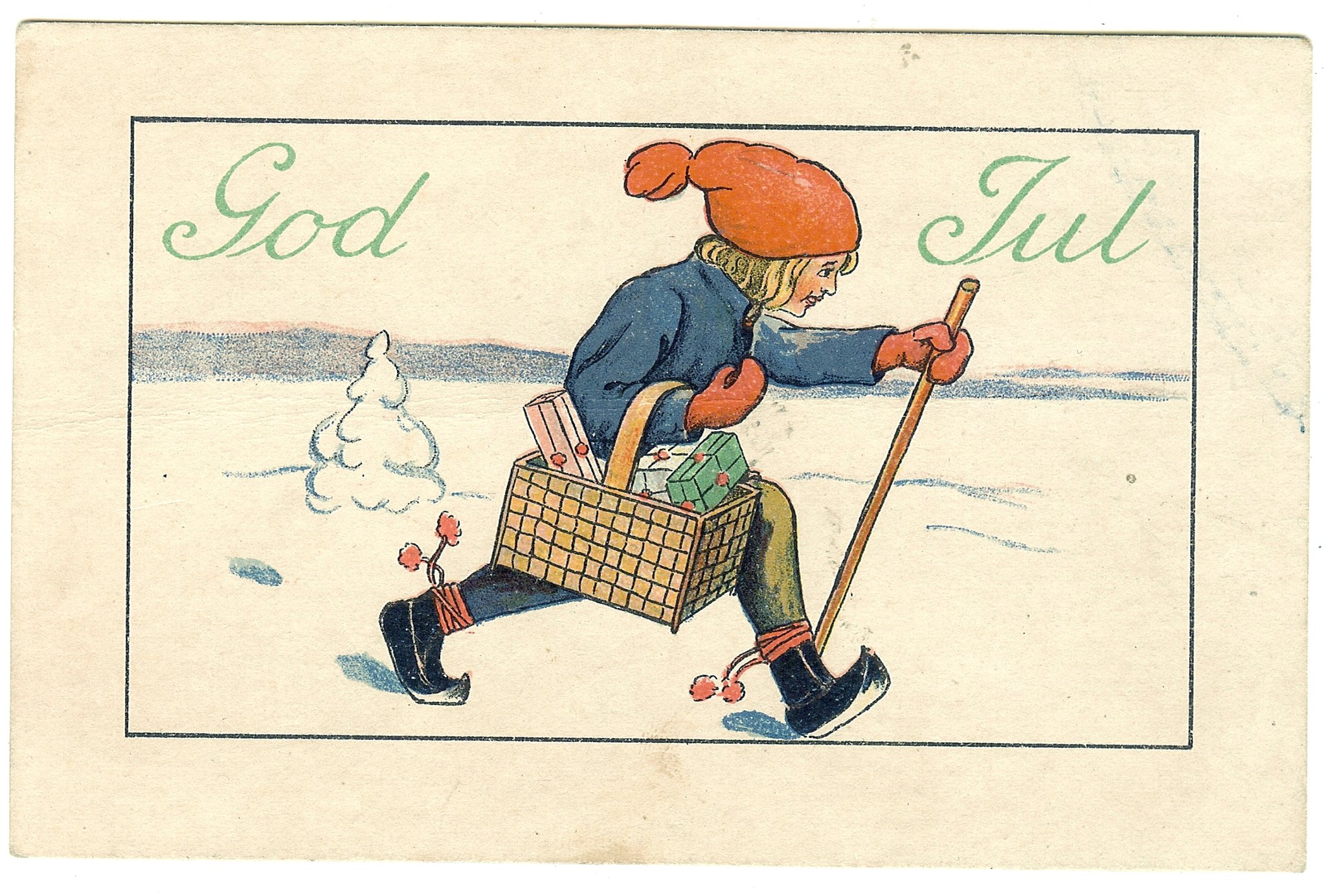 b7 God Jul Tecknat Nisse m julklappar Skrivet E.. Köp på Tradera