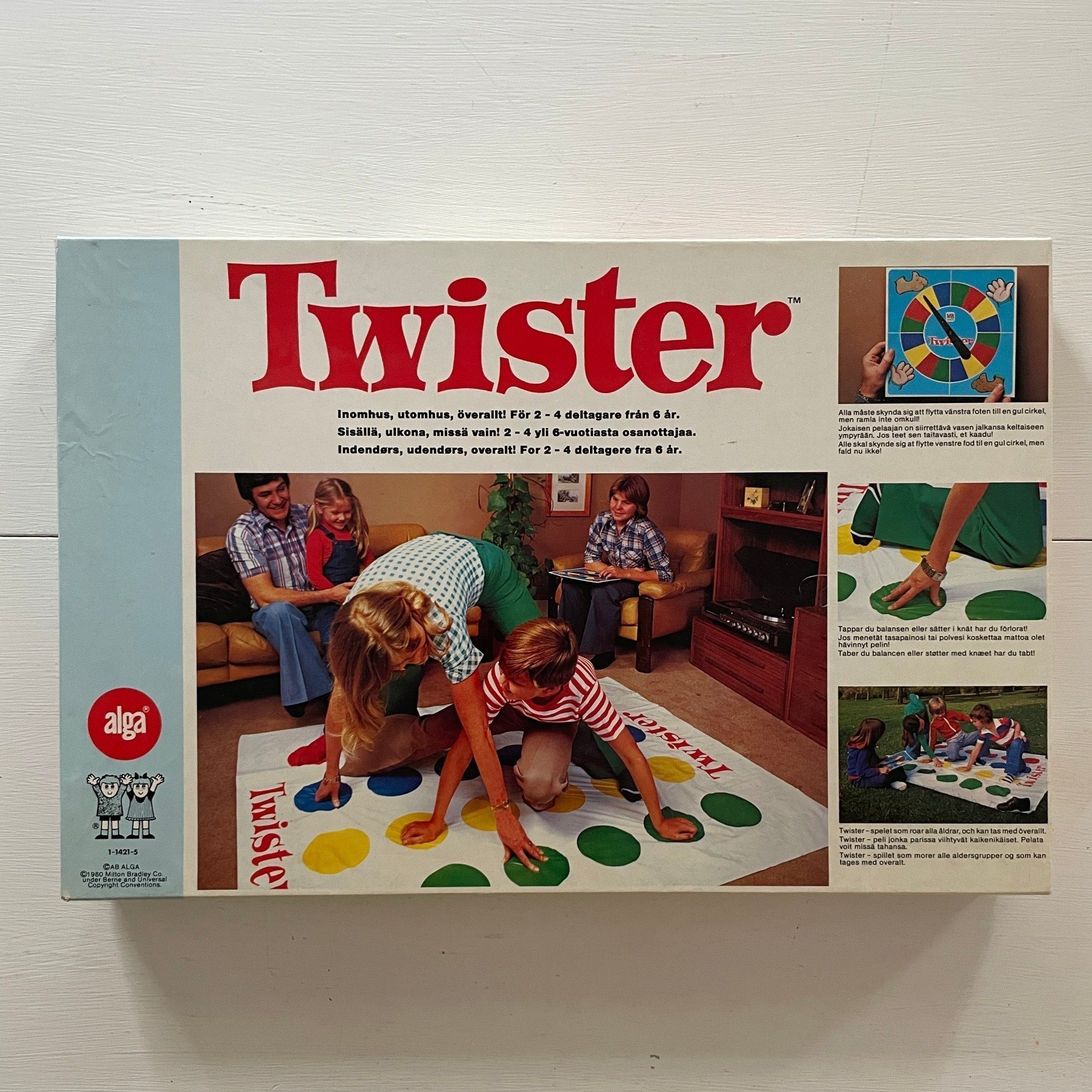 Twister – Original 1980 Alga Komplett spelmatta + snurra Retroklassiker