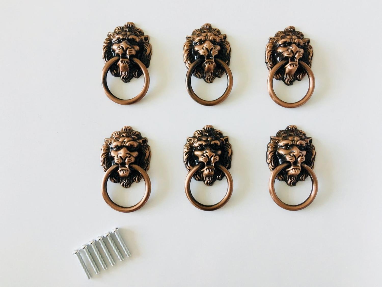6 st vintage Lejon Knoppar Dörrknoppar handtag Lådor Legeringar